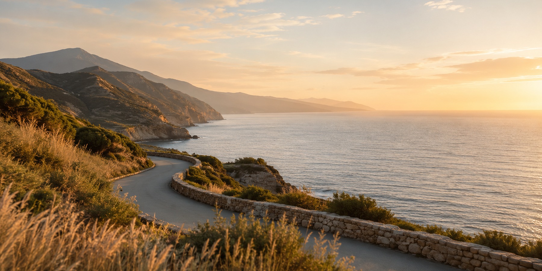 Calm coastal landscape at golden hour